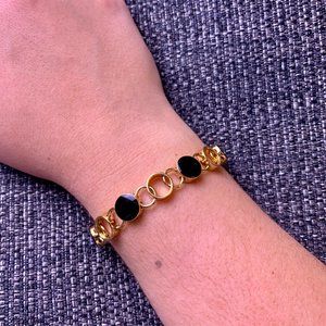 Liz Claiborne Gold Tone Round Black Onyx Bracelet